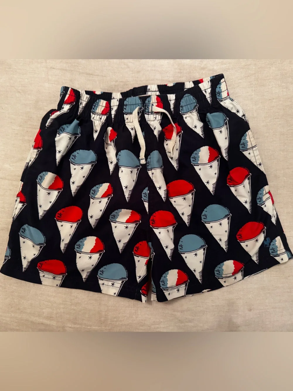 Blue Rooster Collection Kids Navy Swim Trunks with Red & Blue Snow Cone Print